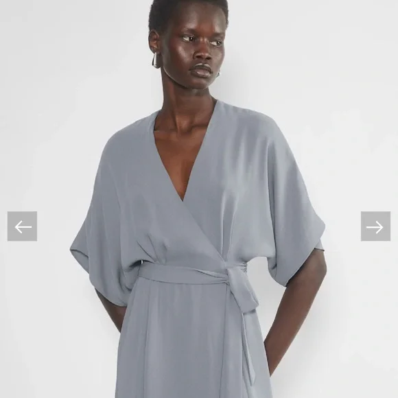 Aritzia Light Slate Gray Wrap Midi Dress with Tie Belt - Picture 2 of 5